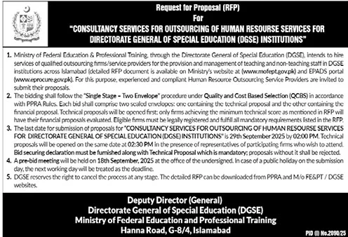 Ministry of Federal Education & Professional Training Islamabad Tender Notice-1